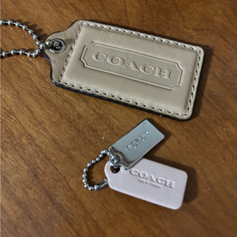 Coach Beige and Silver Keychain Set